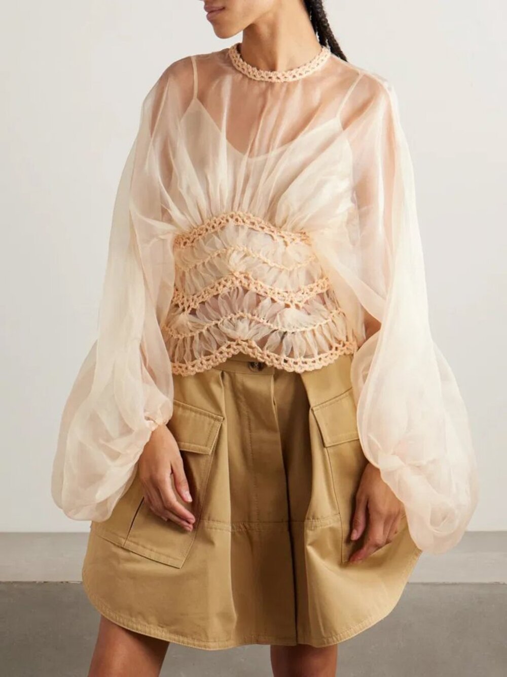 Zimmermann Illuminate Macrame Bodice Blouse Cream Size 1 US 6 NEW NWT
